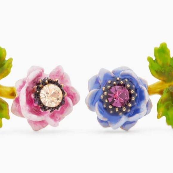 LES NEREIDES Anthropologie BLUE AND PINK flower POST EARRINGS - Picture 4 of 6